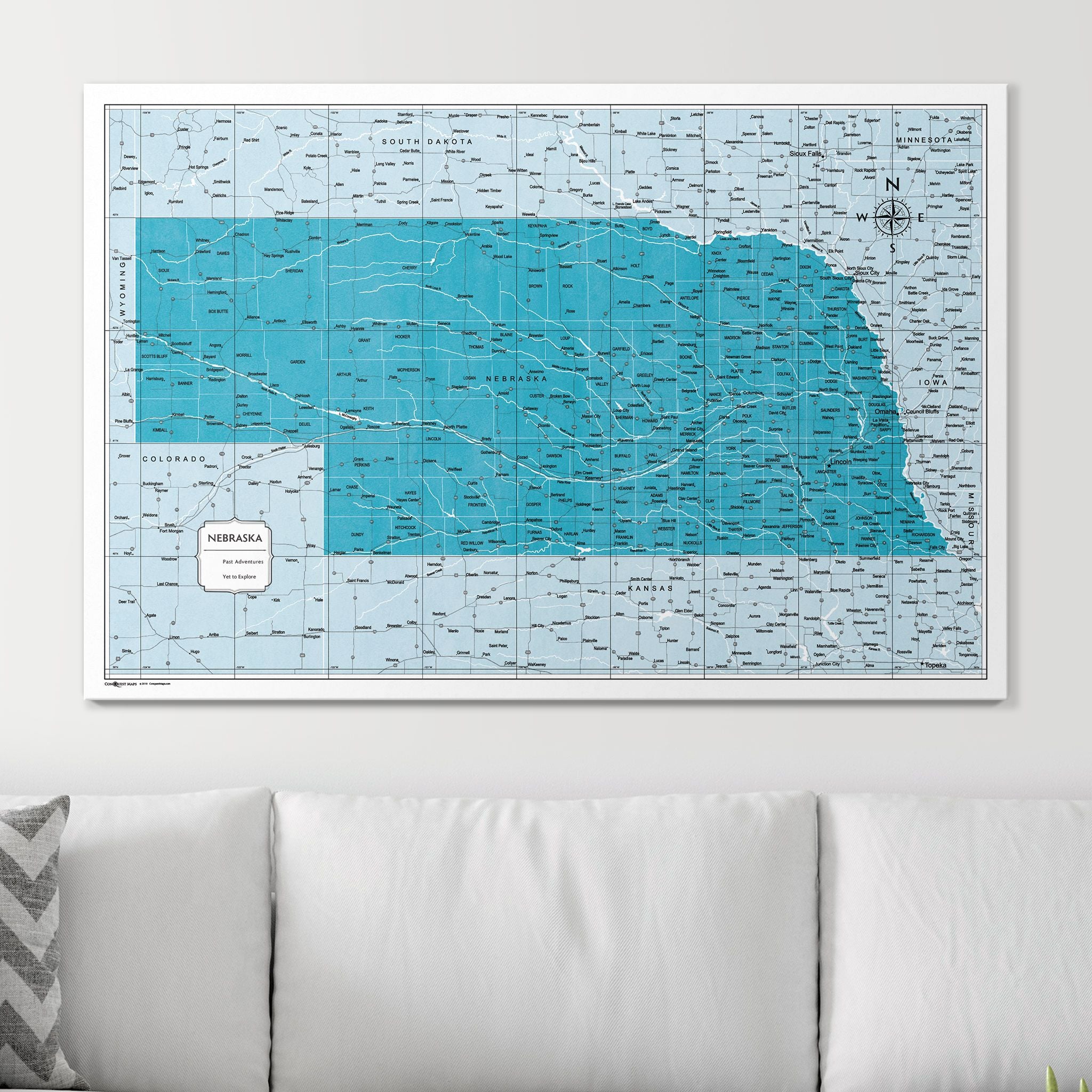 Push Pin Nebraska Map (Pin Board) - Teal Color Splash CM Pin Board