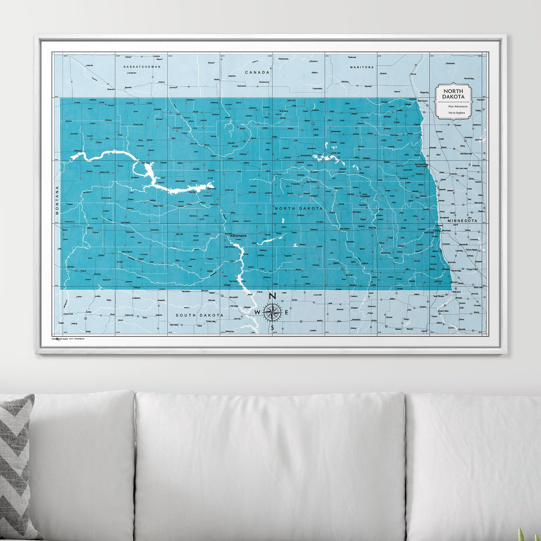 Push Pin North Dakota Map (Pin Board) - Teal Color Splash CM Pin Board