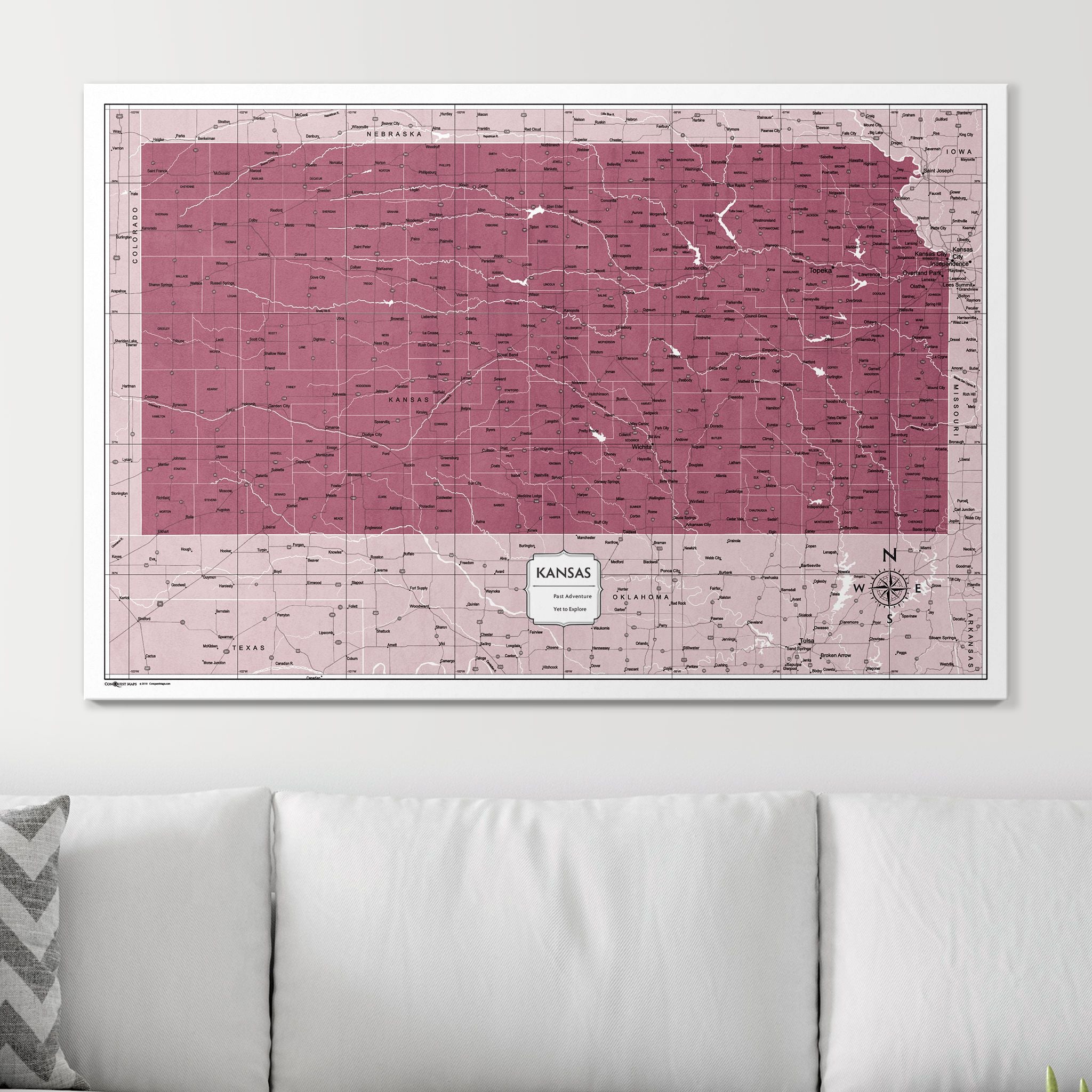 Push Pin Kansas Map (Pin Board) - Burgundy Color Splash CM Pin Board