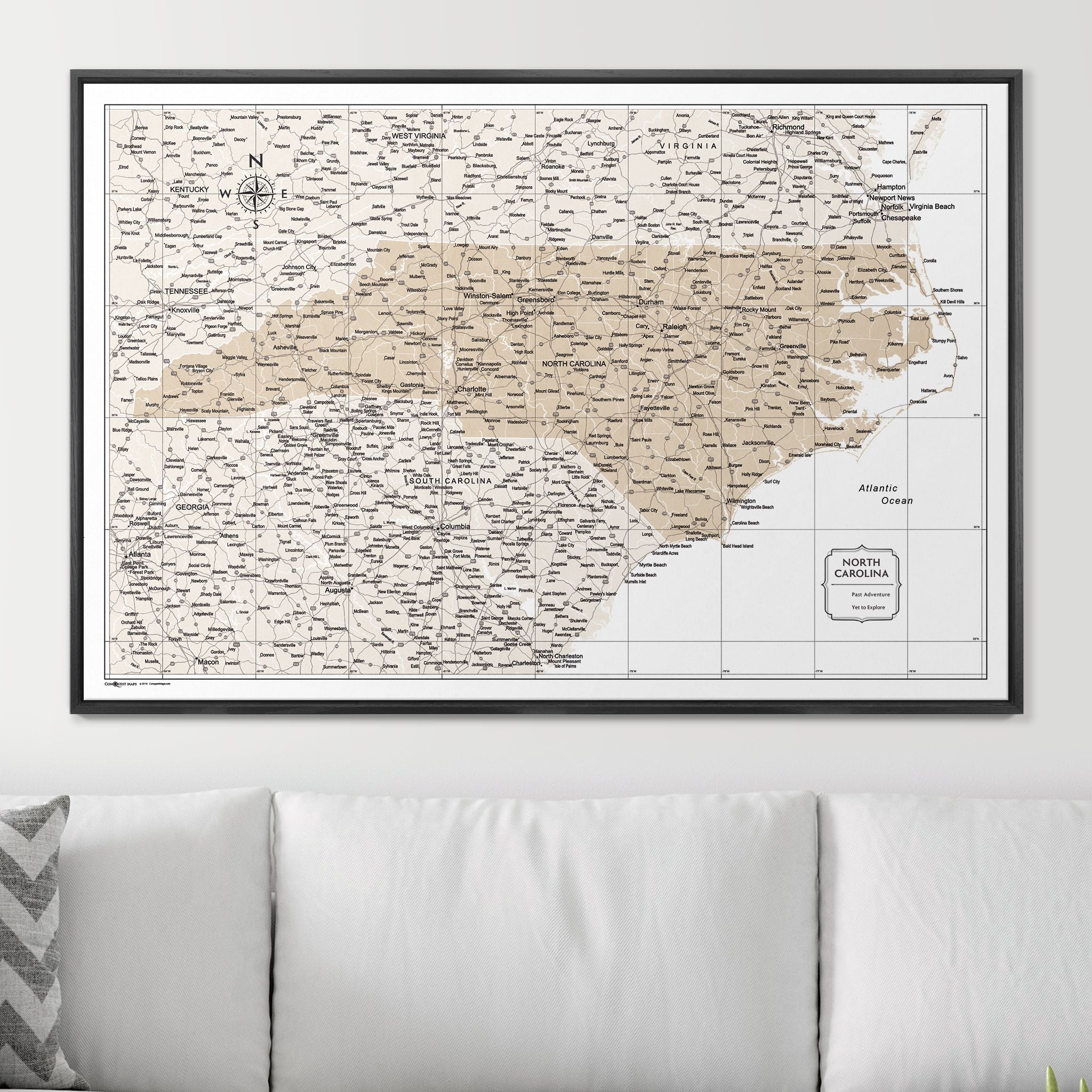 Push Pin North Carolina Map (Pin Board) - Light Brown Color Splash CM Pin Board