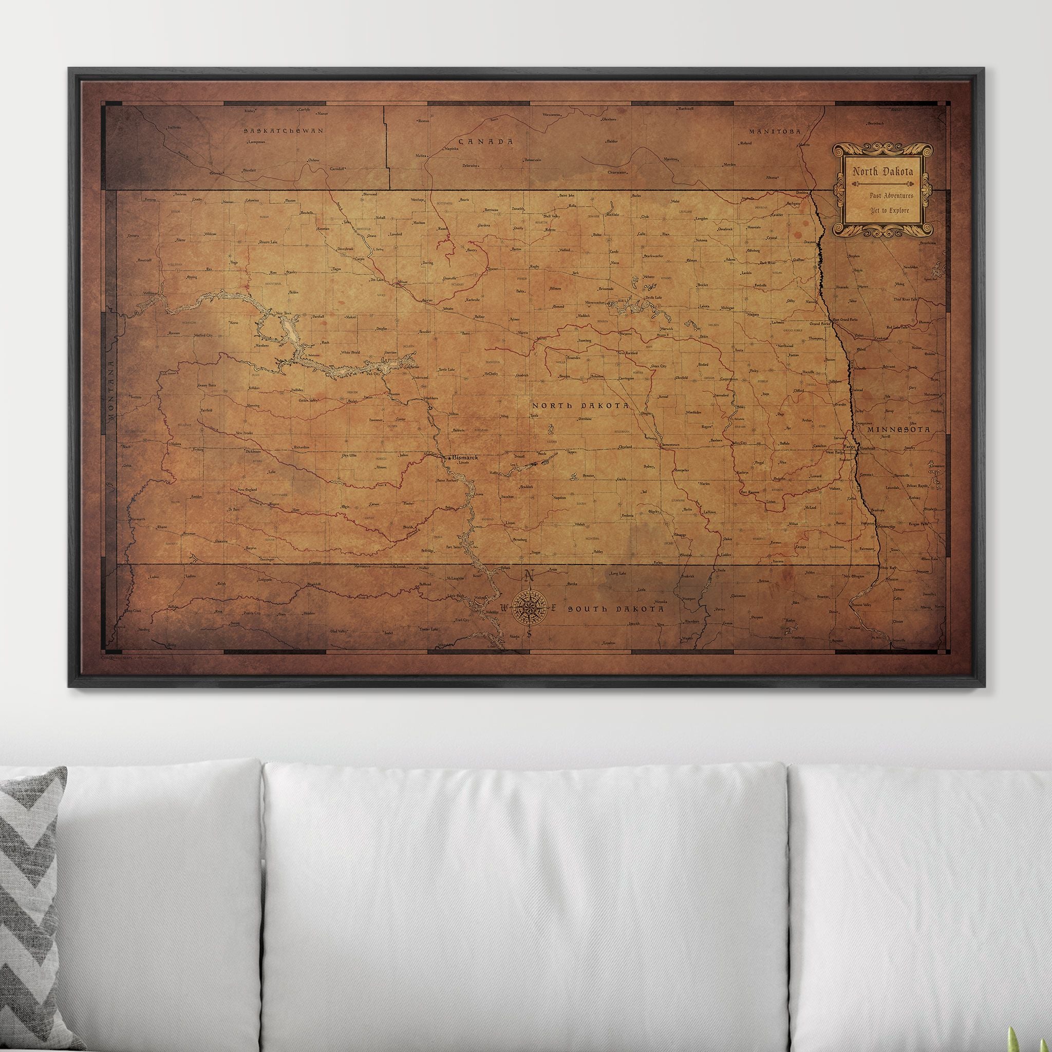 Push Pin North Dakota Map (Pin Board) - Golden Aged CM Pin Board