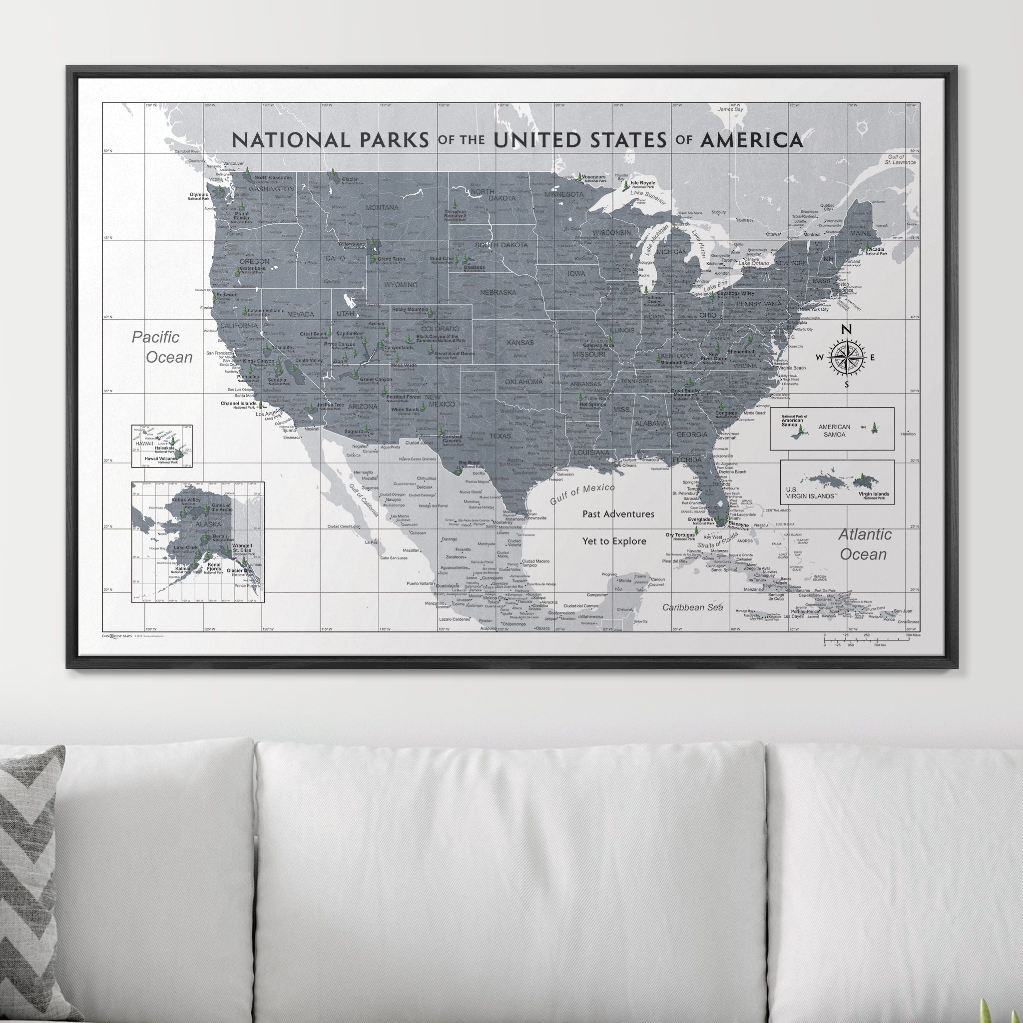 Push Pin National Parks Map (Pin Board) - Dark Gray Color Splash CM Pin Board