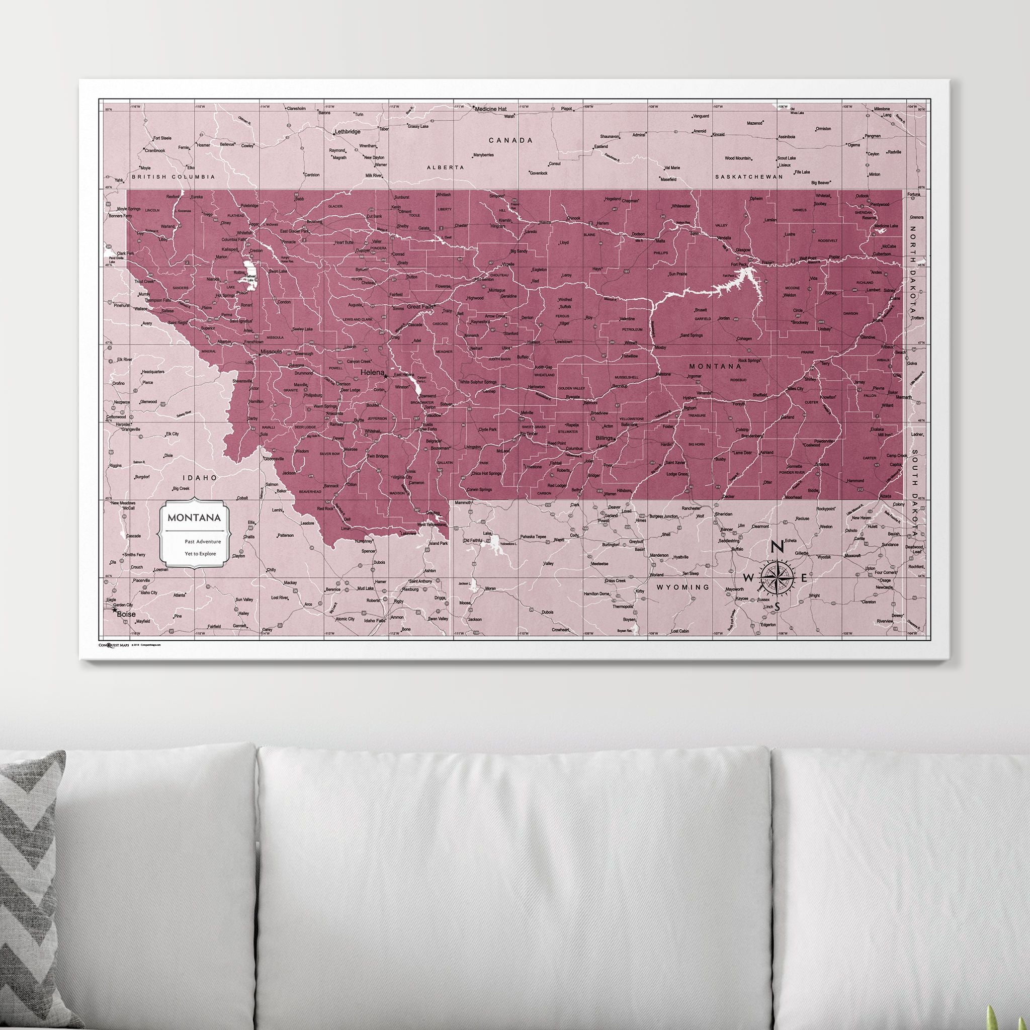 Push Pin Montana Map (Pin Board) - Burgundy Color Splash CM Pin Board