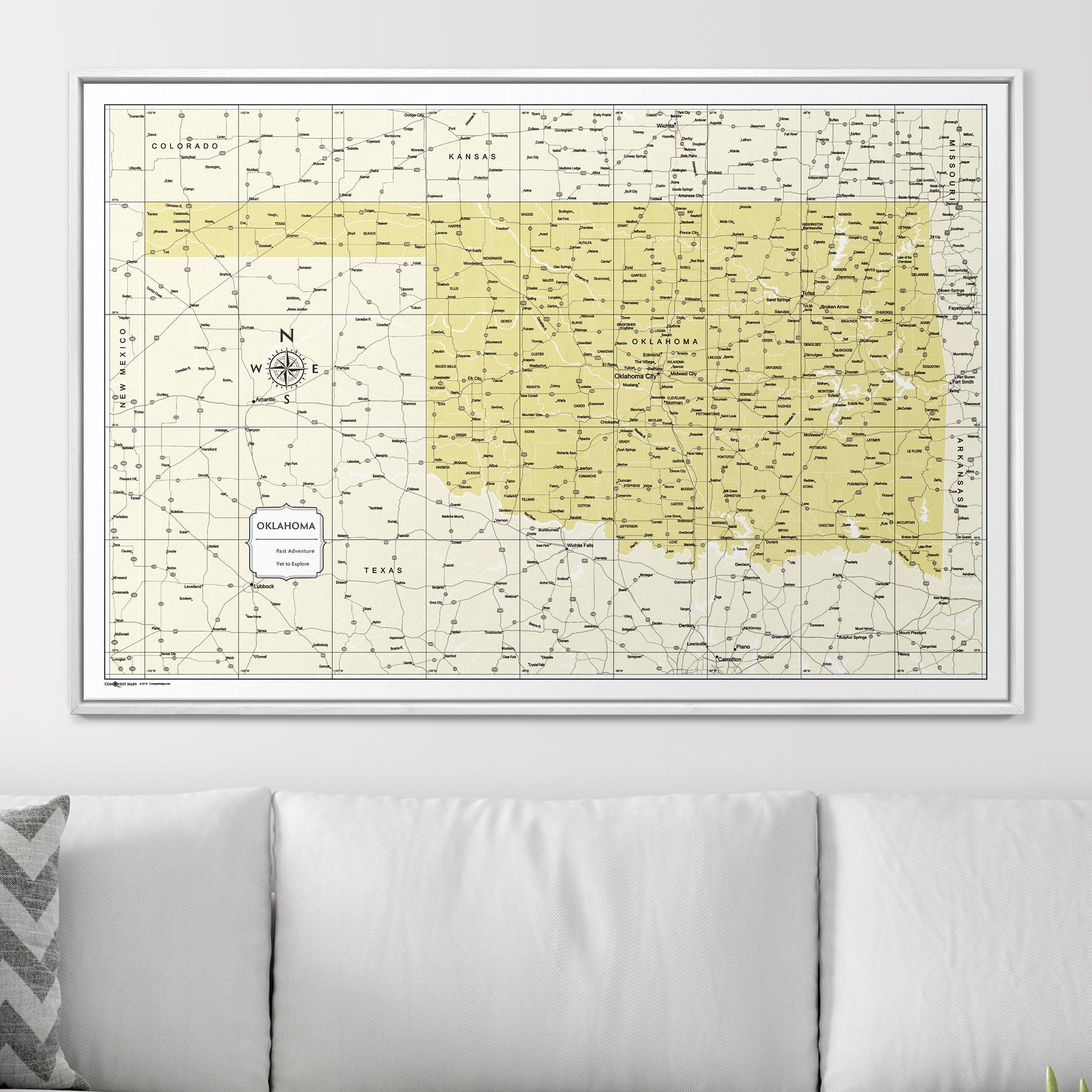 Push Pin Oklahoma Map (Pin Board) - Yellow Color Splash CM Pin Board