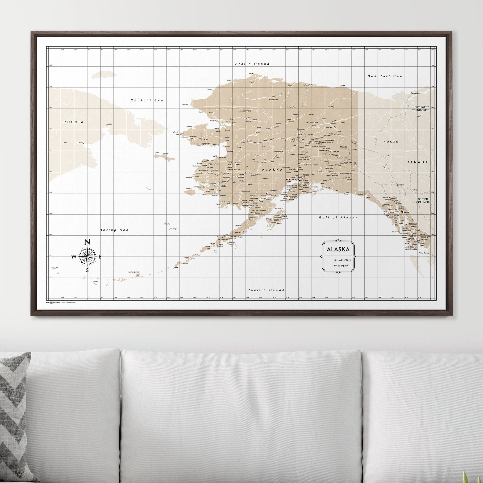 Push Pin Alaska Map (Pin Board) - Light Brown Color Splash CM Pin Board