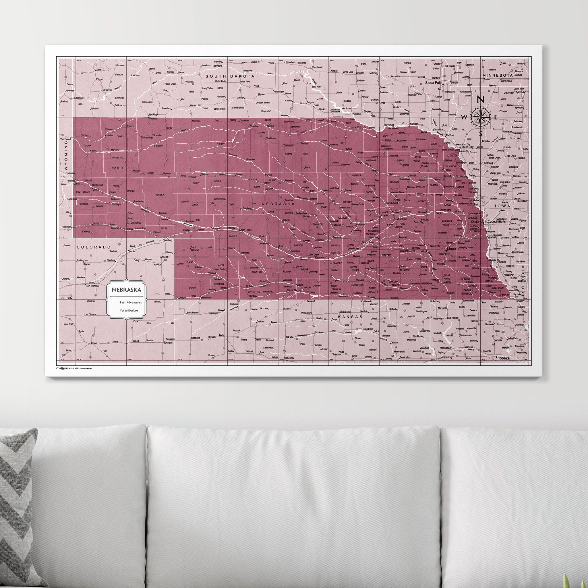 Push Pin Nebraska Map (Pin Board) - Burgundy Color Splash CM Pin Board