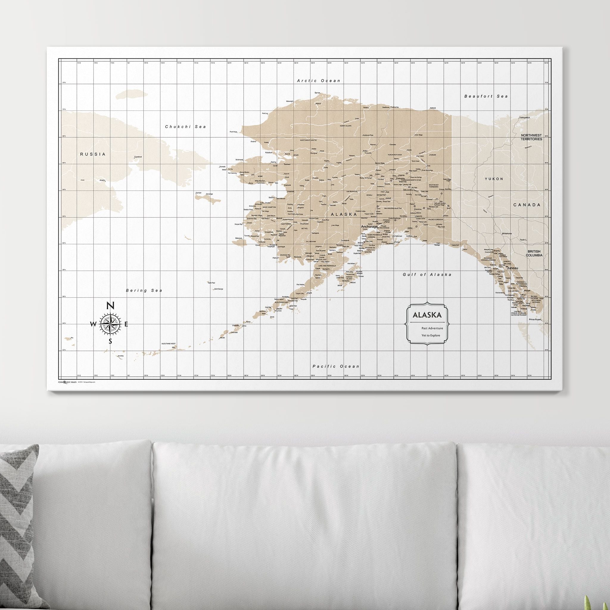 Push Pin Alaska Map (Pin Board) - Light Brown Color Splash CM Pin Board