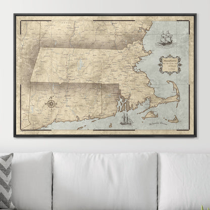 Push Pin Massachusetts Map (Pin Board) - Rustic Vintage CM Pin Board