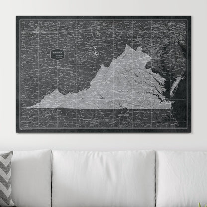 Push Pin Virginia Map (Pin Board) - Modern Slate CM Pin Board