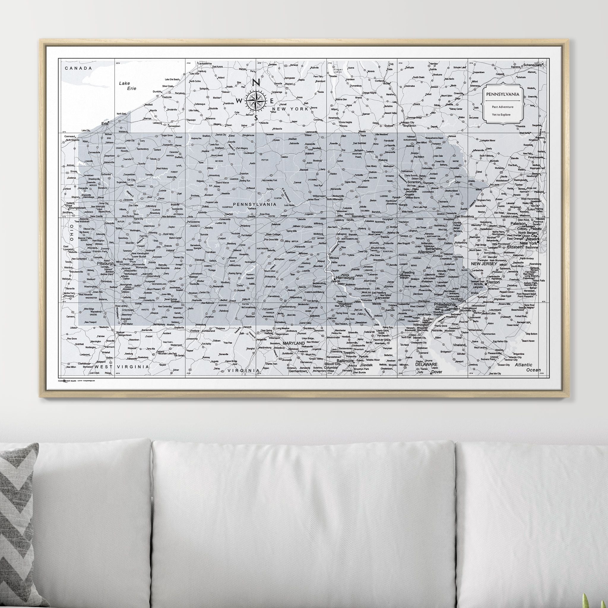 Push Pin Pennsylvania Map (Pin Board) - Light Gray Color Splash CM Pin Board