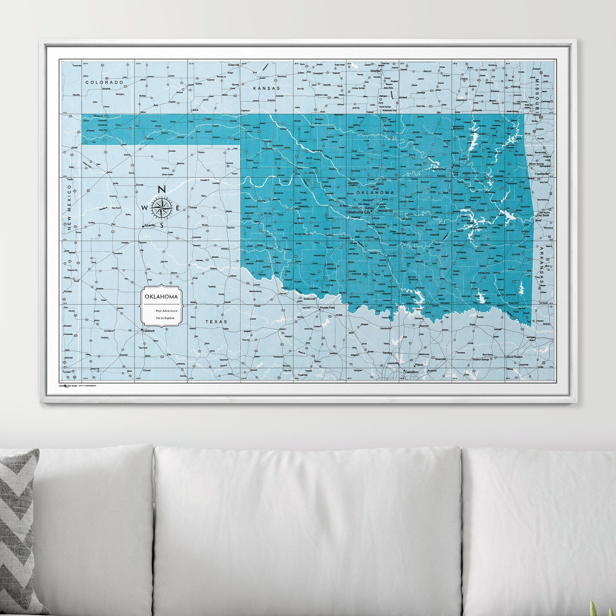 Push Pin Oklahoma Map (Pin Board) - Teal Color Splash CM Pin Board