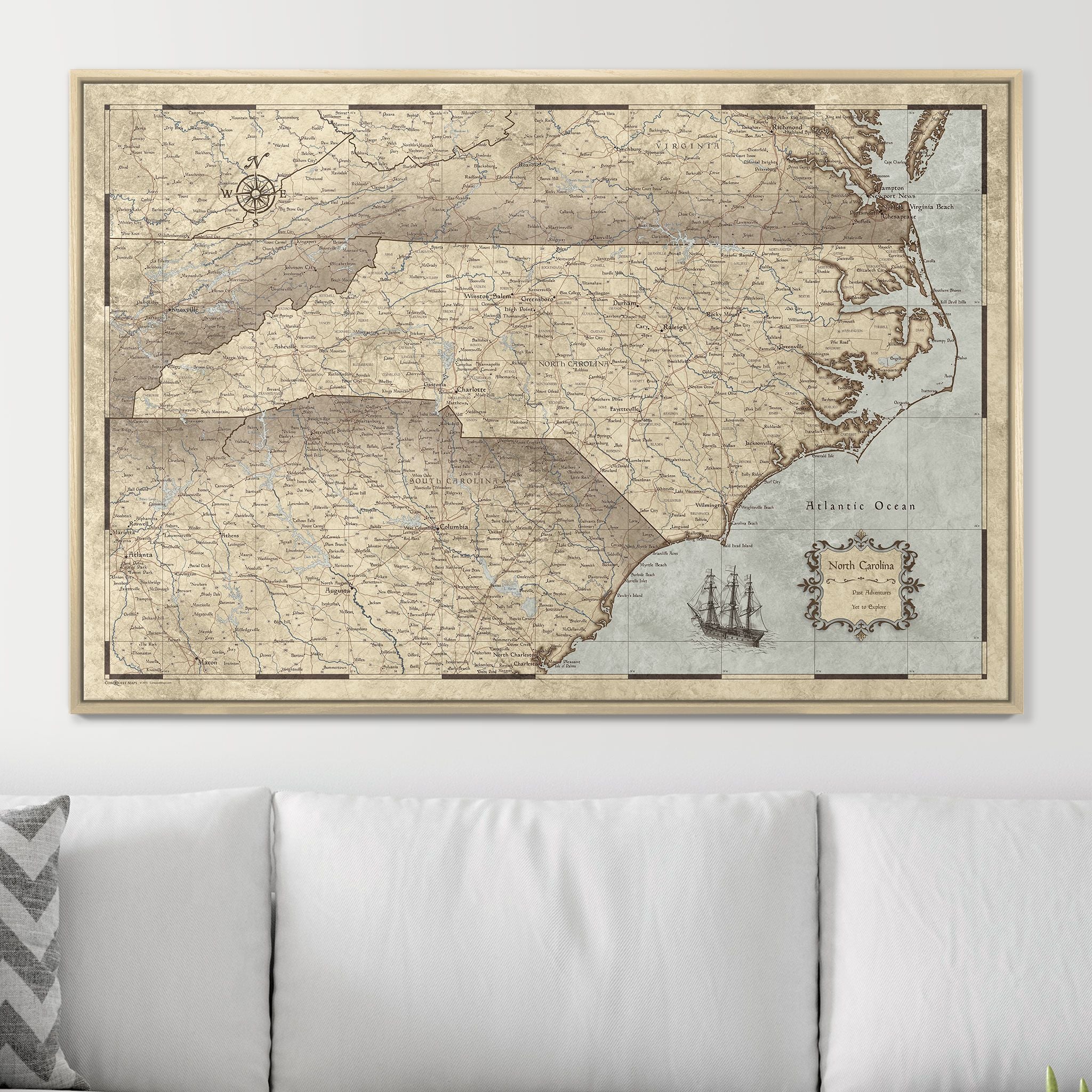 Push Pin North Carolina Map (Pin Board) - Rustic Vintage CM Pin Board