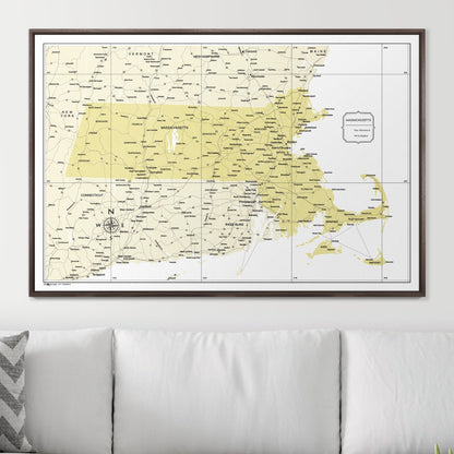 Push Pin Massachusetts Map (Pin Board) - Yellow Color Splash CM Pin Board