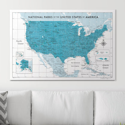 Push Pin National Parks Map (Pin Board) - Teal Color Splash CM Pin Board