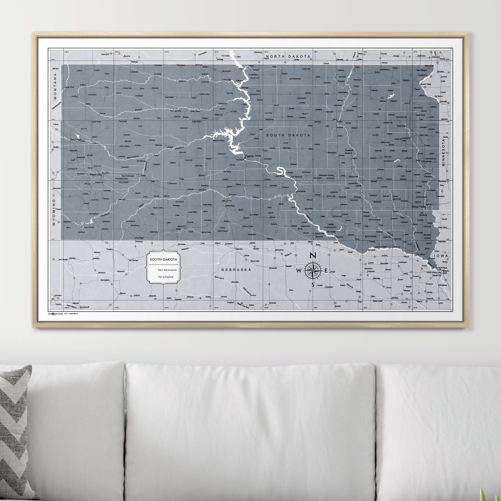 Push Pin South Dakota Map (Pin Board) - Dark Gray Color Splash CM Pin Board