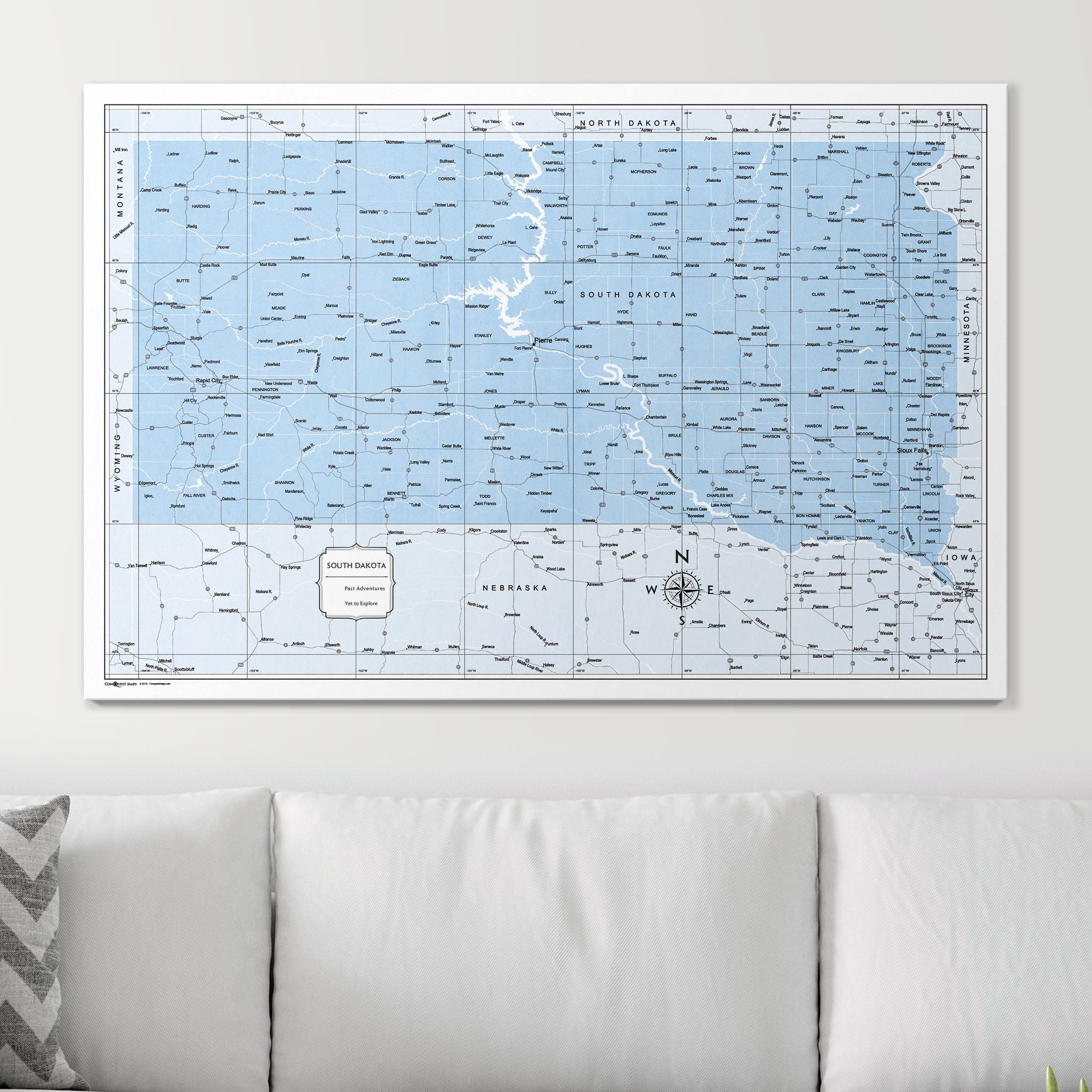 Push Pin South Dakota Map (Pin Board) - Light Blue Color Splash CM Pin Board