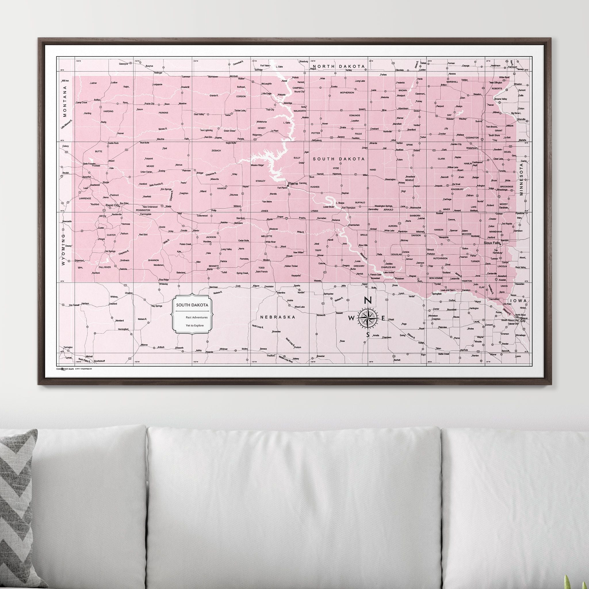 Push Pin South Dakota Map (Pin Board) - Pink Color Splash CM Pin Board