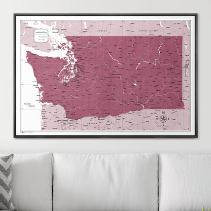 Push Pin Washington Map (Pin Board) - Burgundy Color Splash CM Pin Board