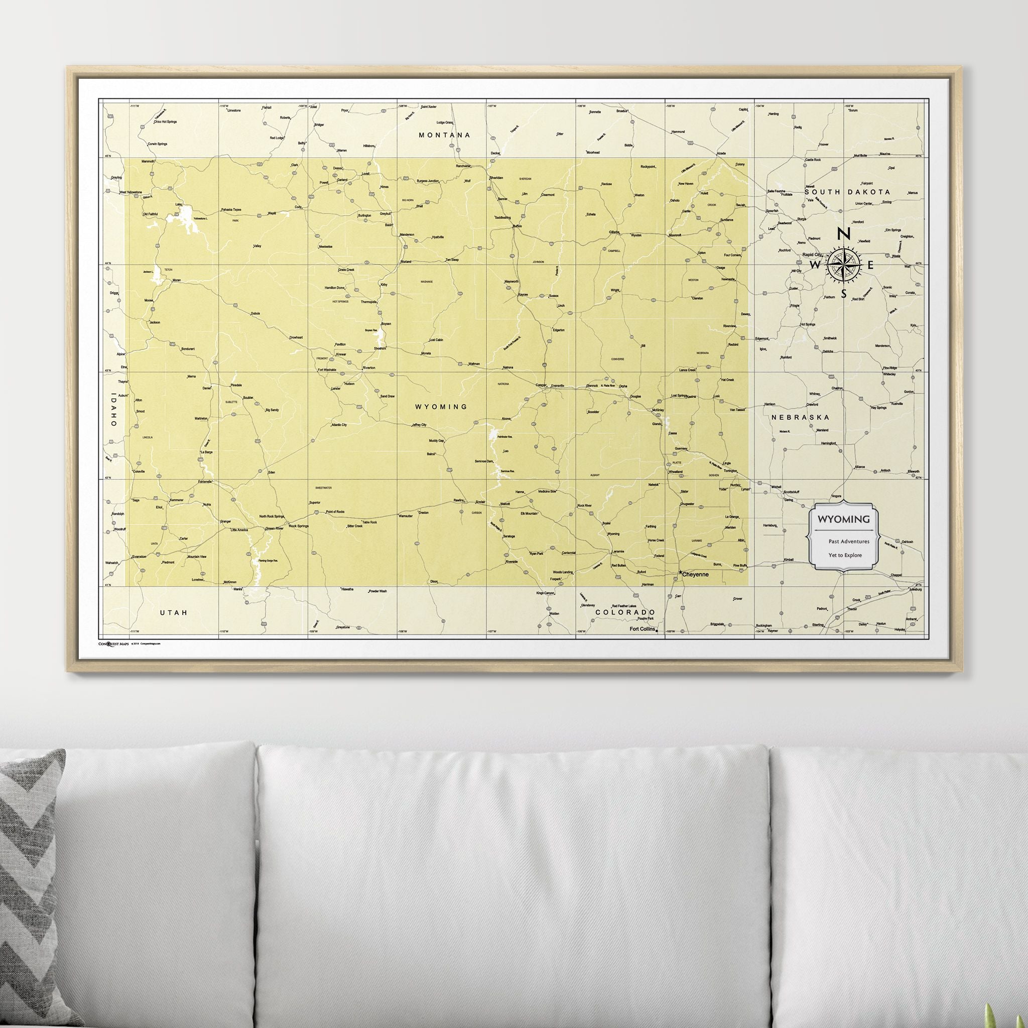 Push Pin Wyoming Map (Pin Board) - Yellow Color Splash CM Pin Board