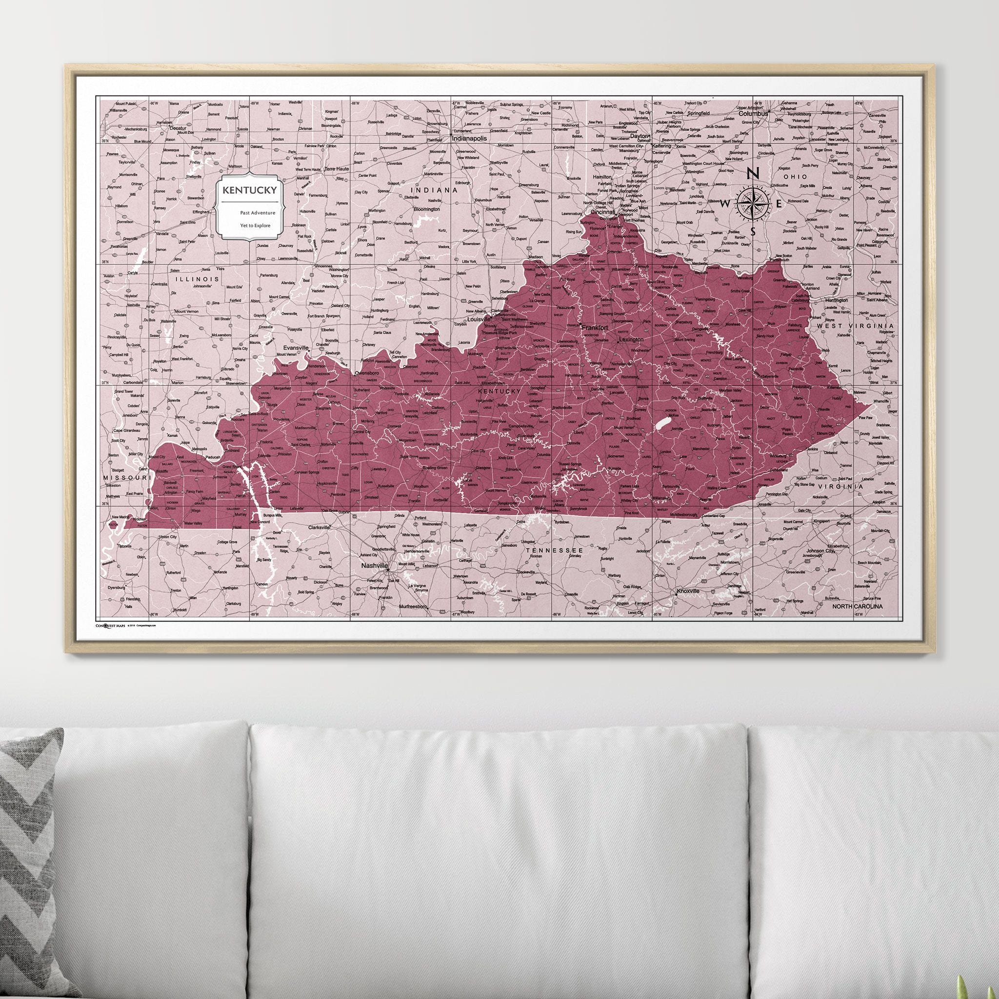 Push Pin Kentucky Map (Pin Board) - Burgundy Color Splash CM Pin Board