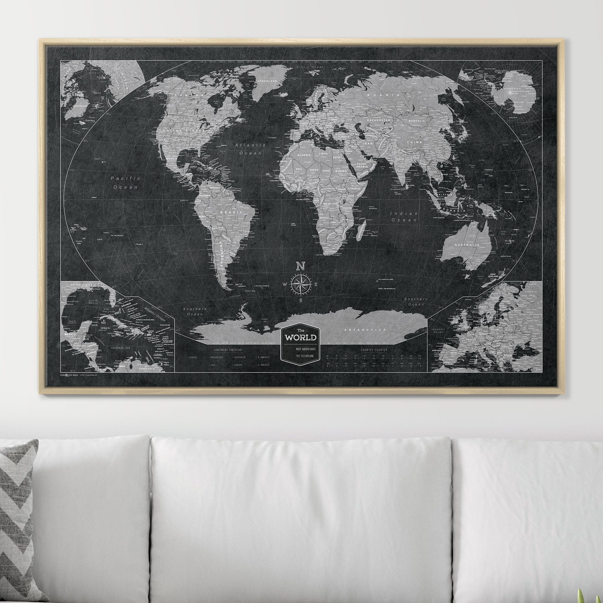 Push Pin World (Winkel Tripel) Map (Pin Board) - Modern Slate CM Pin Board