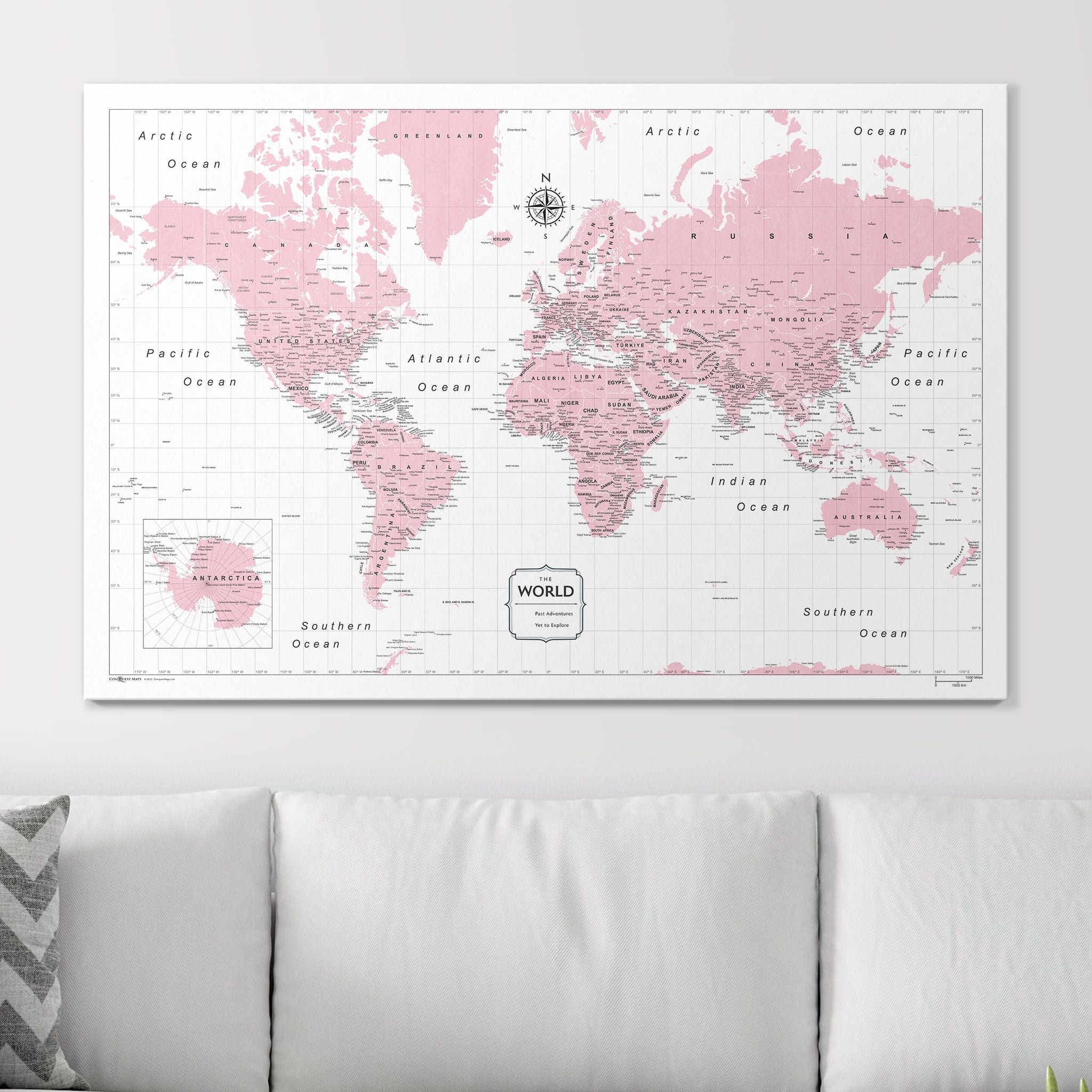 Push Pin World Map (Pin Board) - Pink Color Splash CM Pin Board