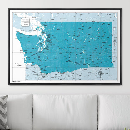 Push Pin Washington Map (Pin Board) - Teal Color Splash CM Pin Board