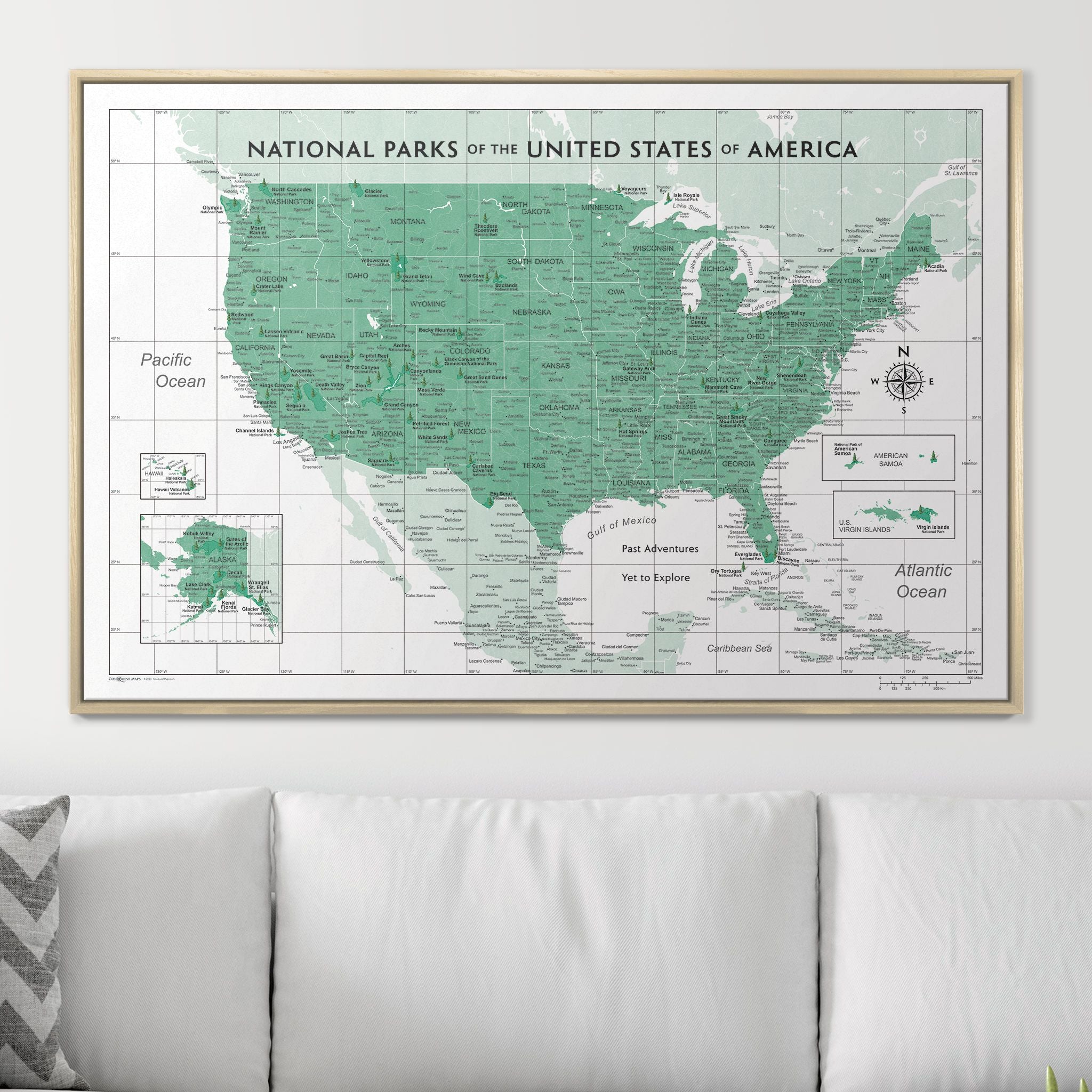 Push Pin National Parks Map (Pin Board) - Green Color Splash CM Pin Board