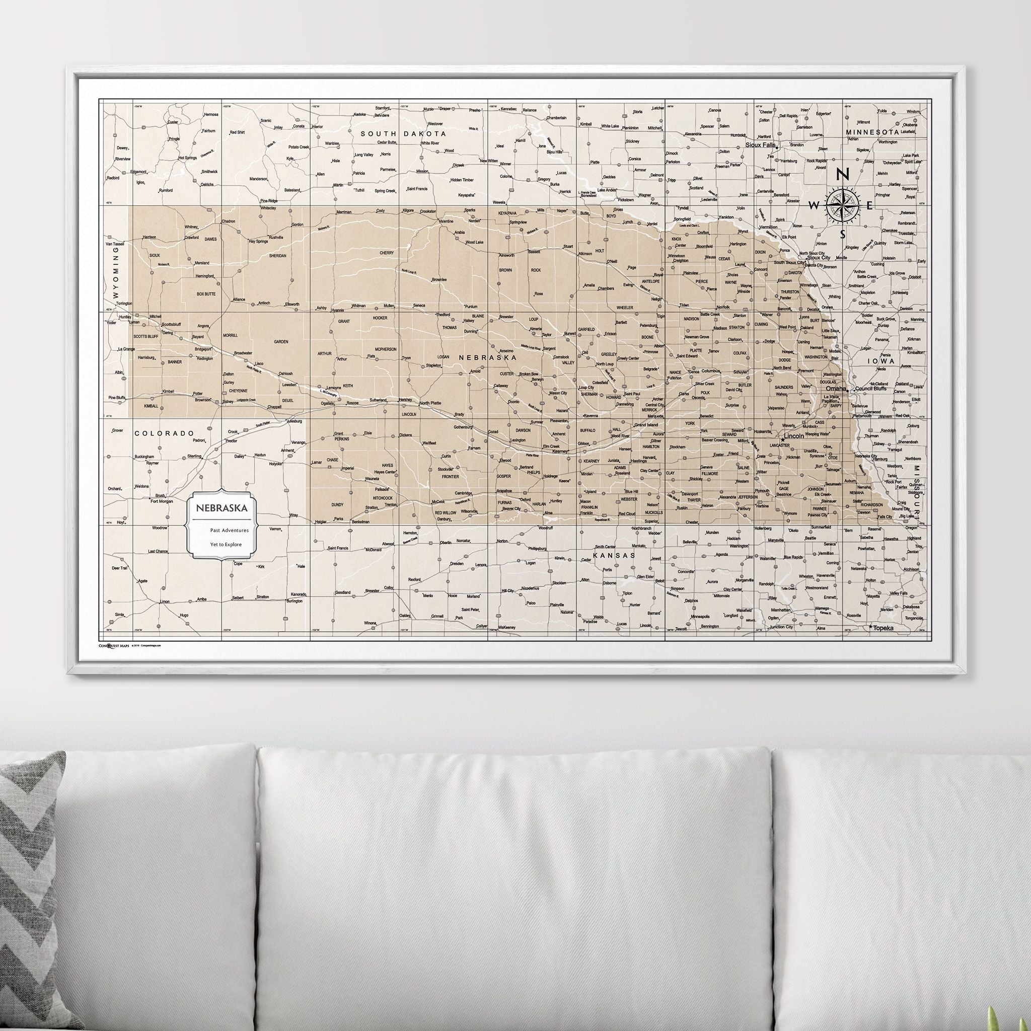 Push Pin Nebraska Map (Pin Board) - Light Brown Color Splash CM Pin Board