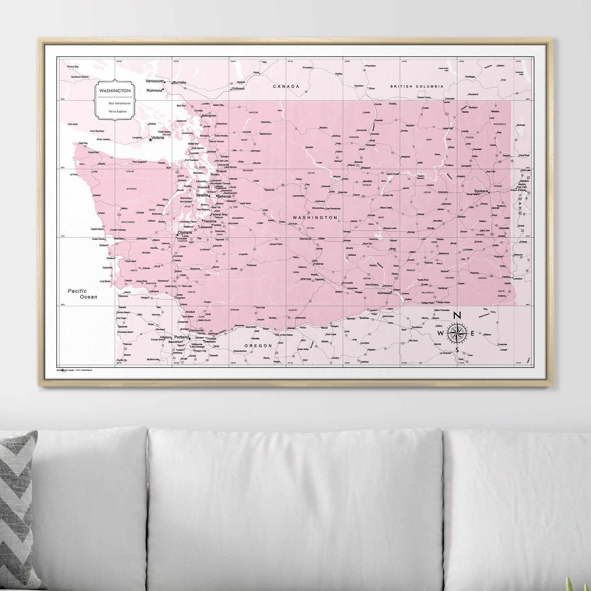 Push Pin Washington Map (Pin Board) - Pink Color Splash CM Pin Board