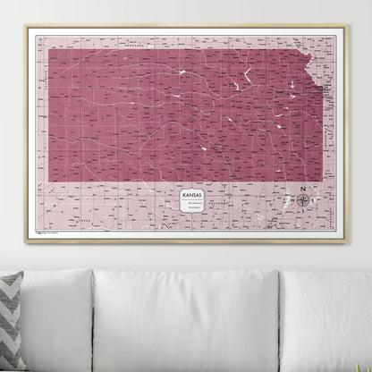 Push Pin Kansas Map (Pin Board) - Burgundy Color Splash CM Pin Board