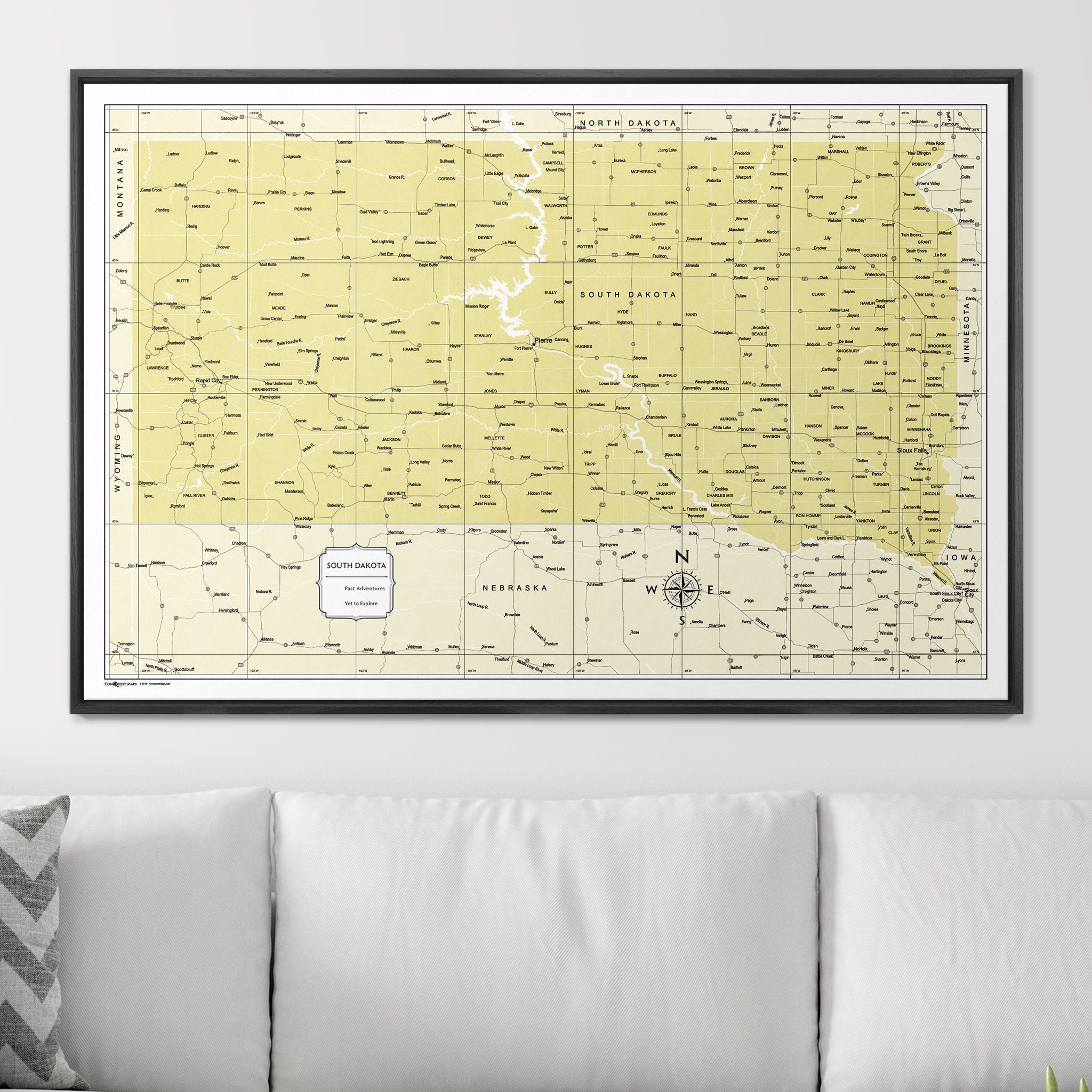 Push Pin South Dakota Map (Pin Board) - Yellow Color Splash CM Pin Board