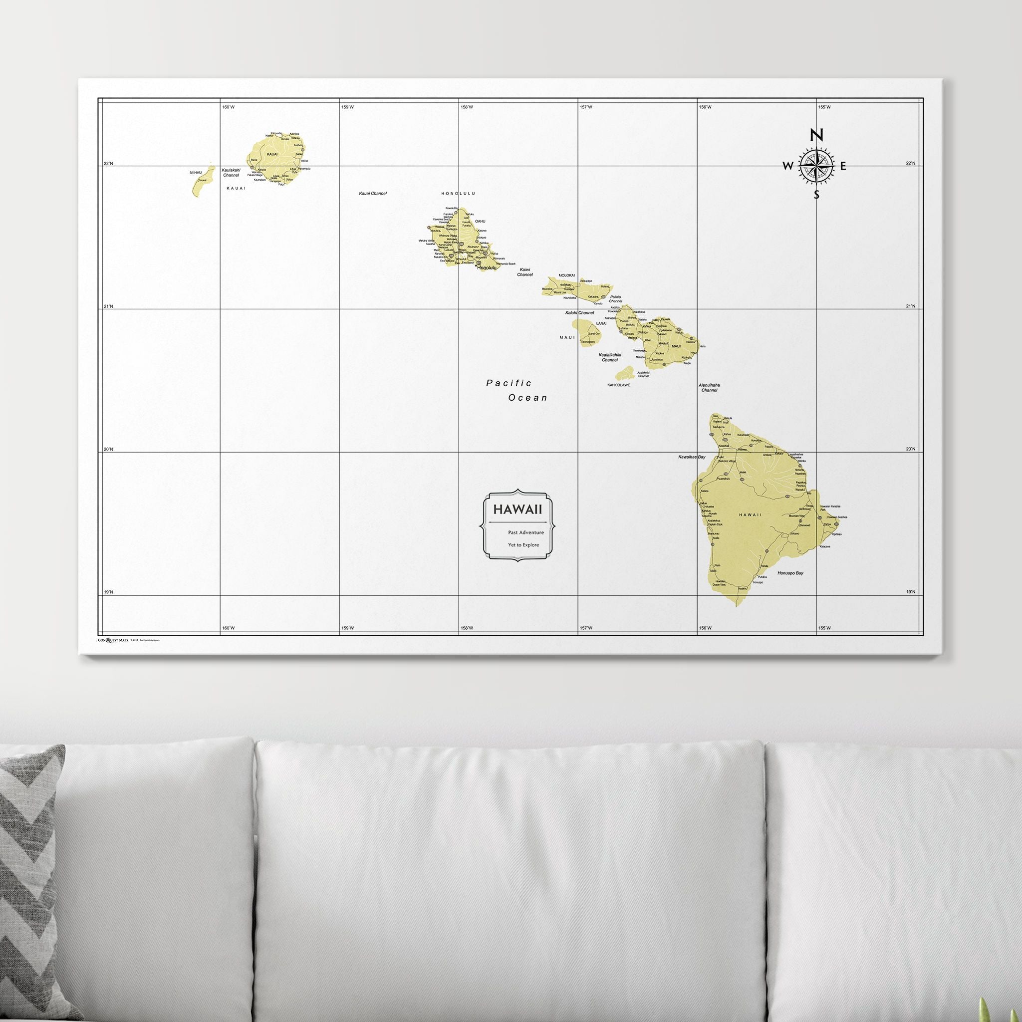 Push Pin Hawaii Map (Pin Board) - Yellow Color Splash CM Pin Board