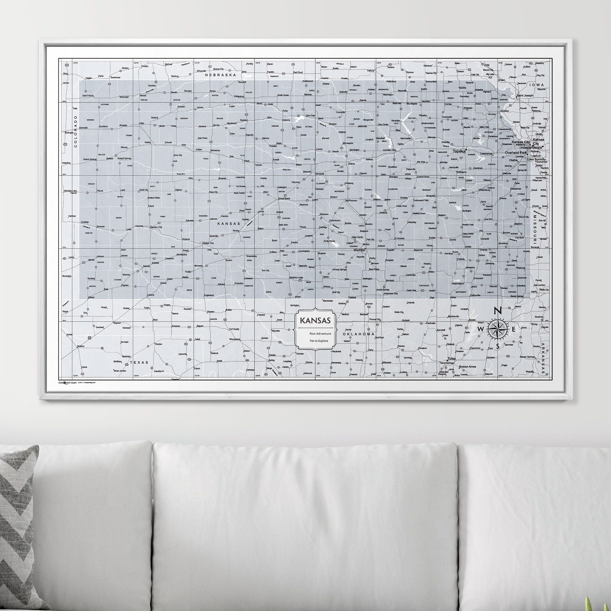 Push Pin Kansas Map (Pin Board) - Light Gray Color Splash CM Pin Board