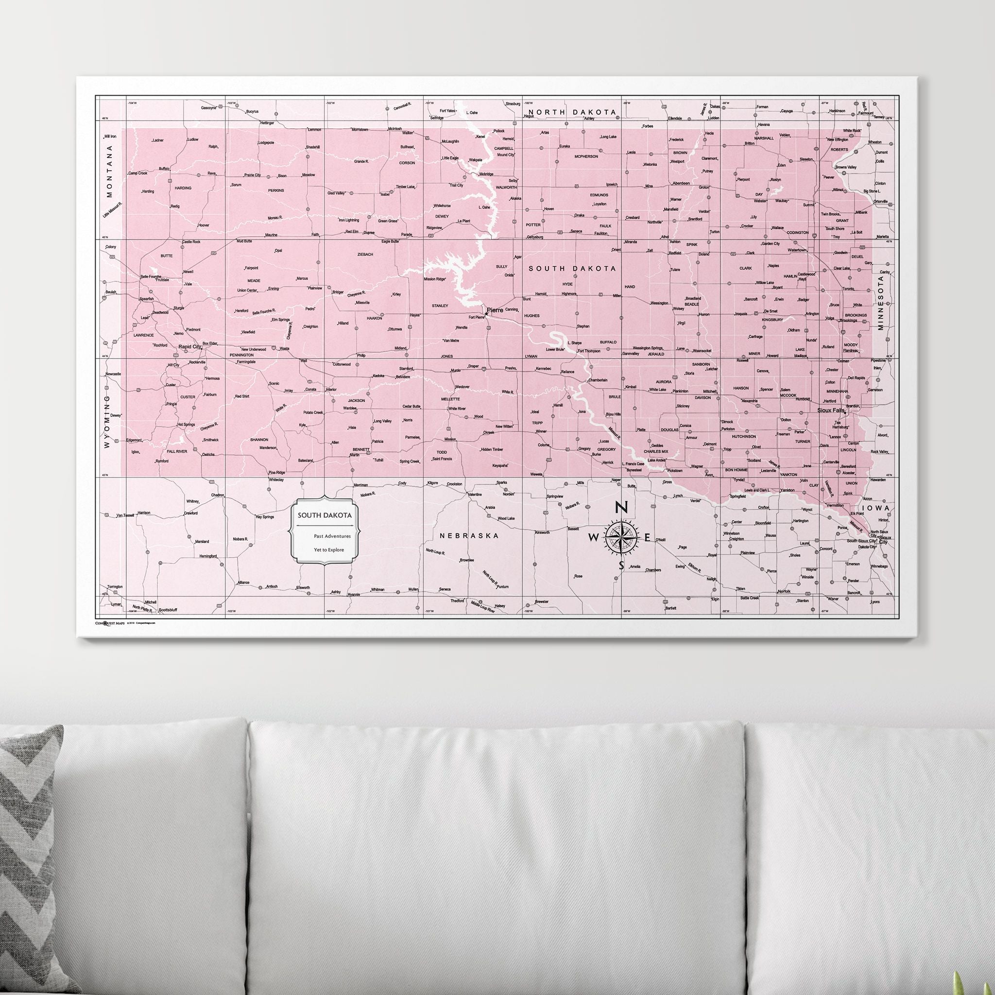 Push Pin South Dakota Map (Pin Board) - Pink Color Splash CM Pin Board