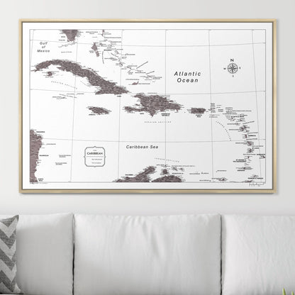 Push Pin Caribbean Map (Pin Board) - Dark Brown Color Splash CM Pin Board