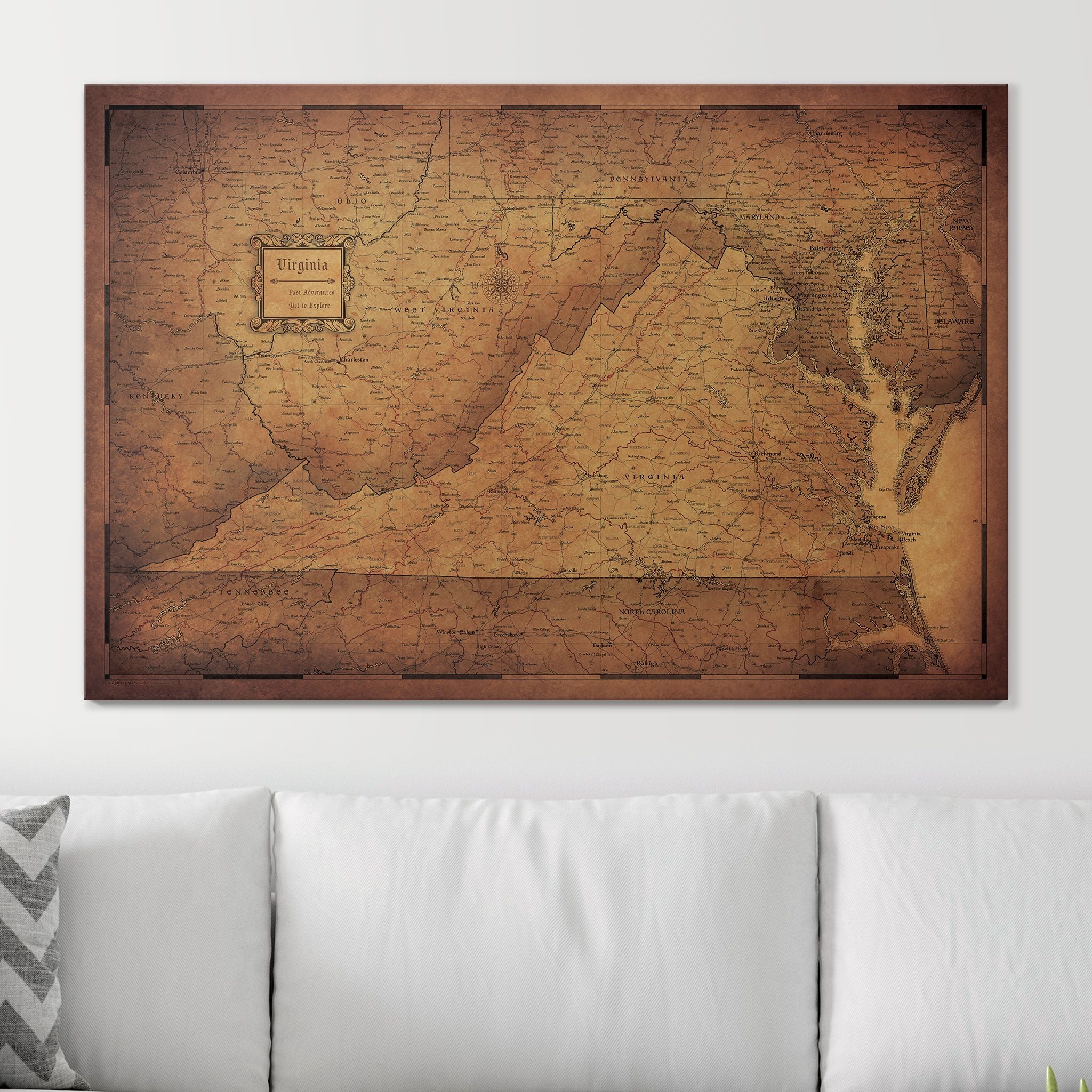 Push Pin Virginia Map (Pin Board) - Golden Aged CM Pin Board