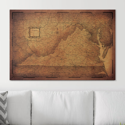 Push Pin Virginia Map (Pin Board) - Golden Aged CM Pin Board