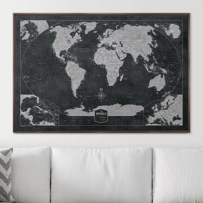 Push Pin World (Winkel Tripel) Map (Pin Board) - Modern Slate CM Pin Board