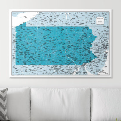 Push Pin Pennsylvania Map (Pin Board) - Teal Color Splash CM Pin Board