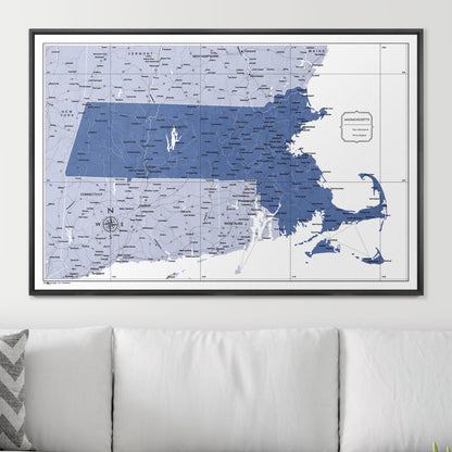 Push Pin Massachusetts Map (Pin Board) - Navy Color Splash CM Pin Board