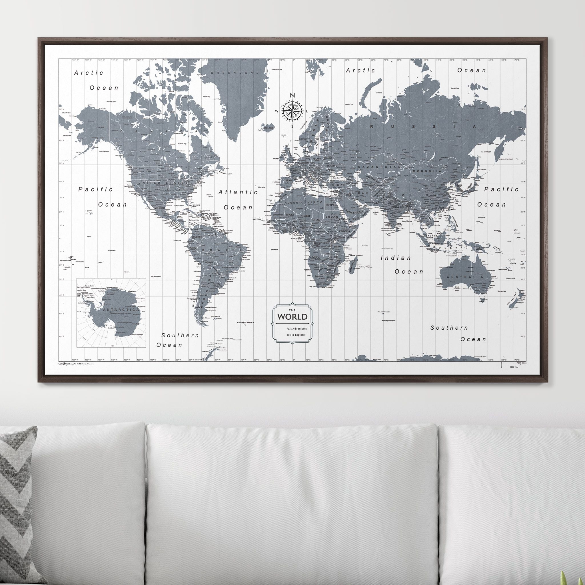 Push Pin World Map (Pin Board) - Dark Gray Color Splash CM Pin Board