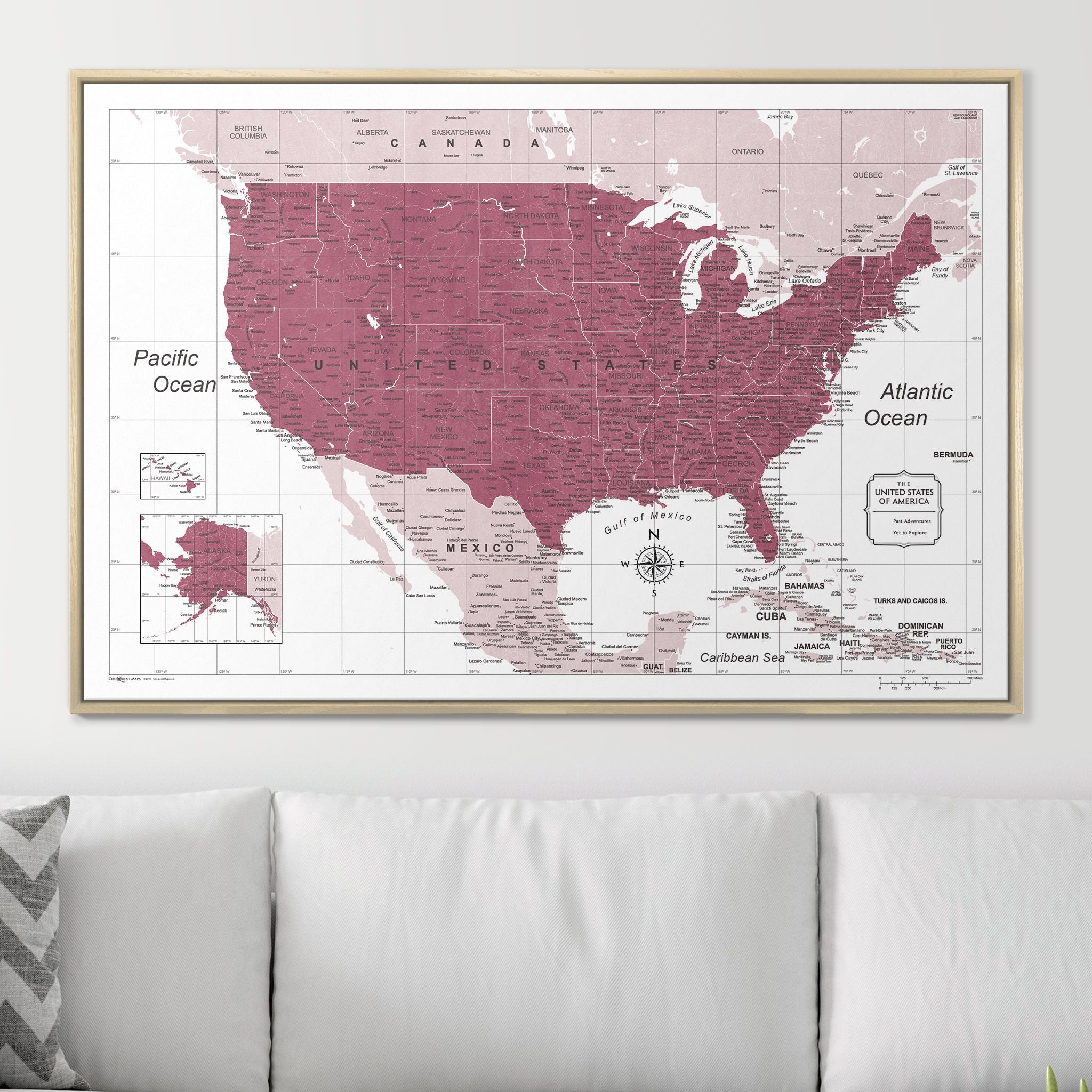 Push Pin USA Map (Pin Board) - Burgundy Color Splash CM Pin Board