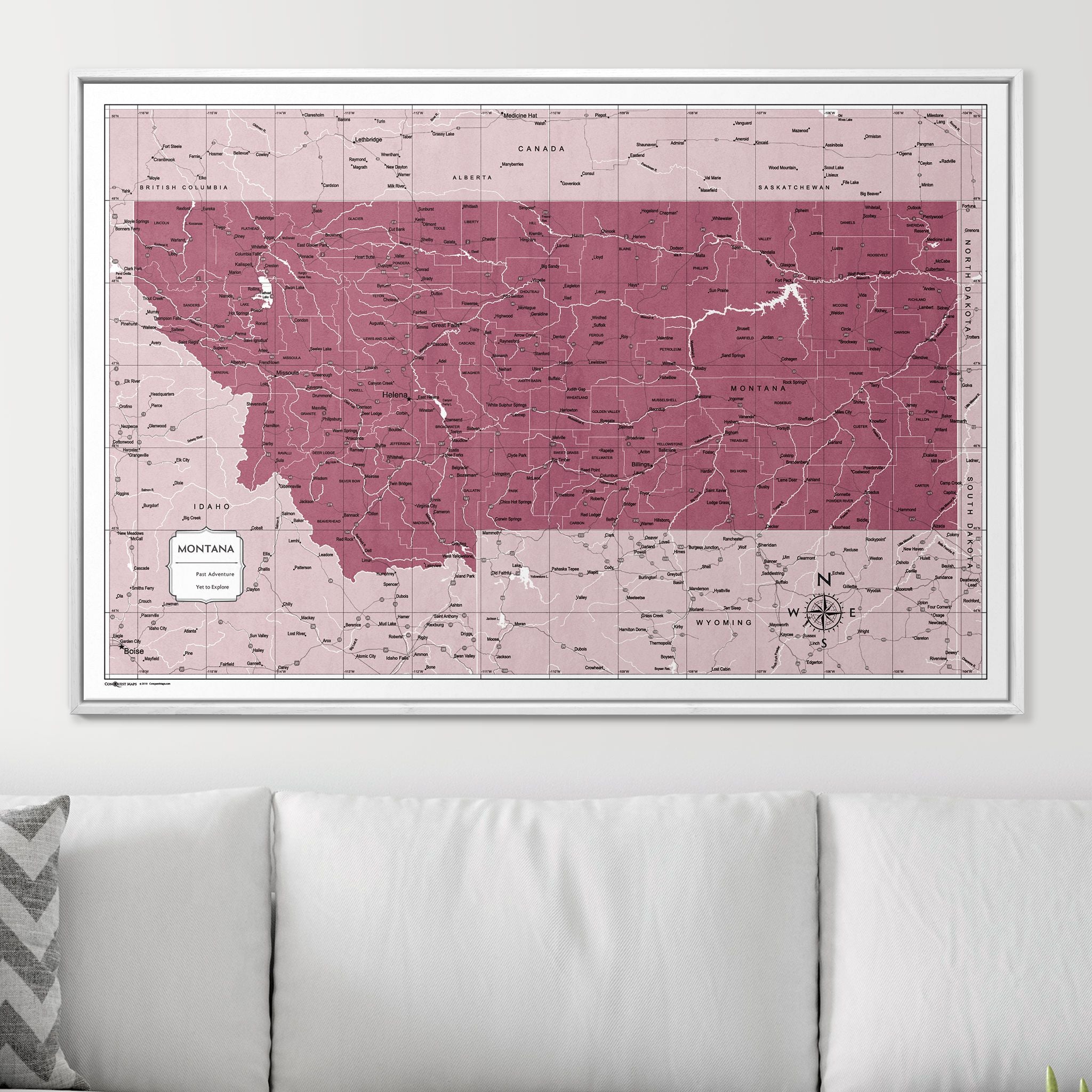 Push Pin Montana Map (Pin Board) - Burgundy Color Splash CM Pin Board