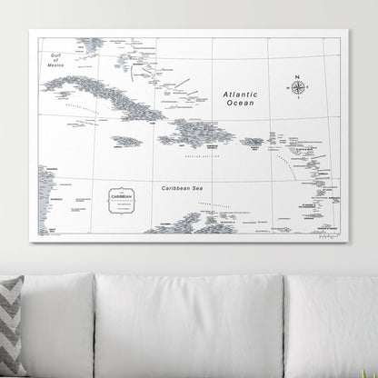 Push Pin Caribbean Map (Pin Board) - Light Gray Color Splash CM Pin Board