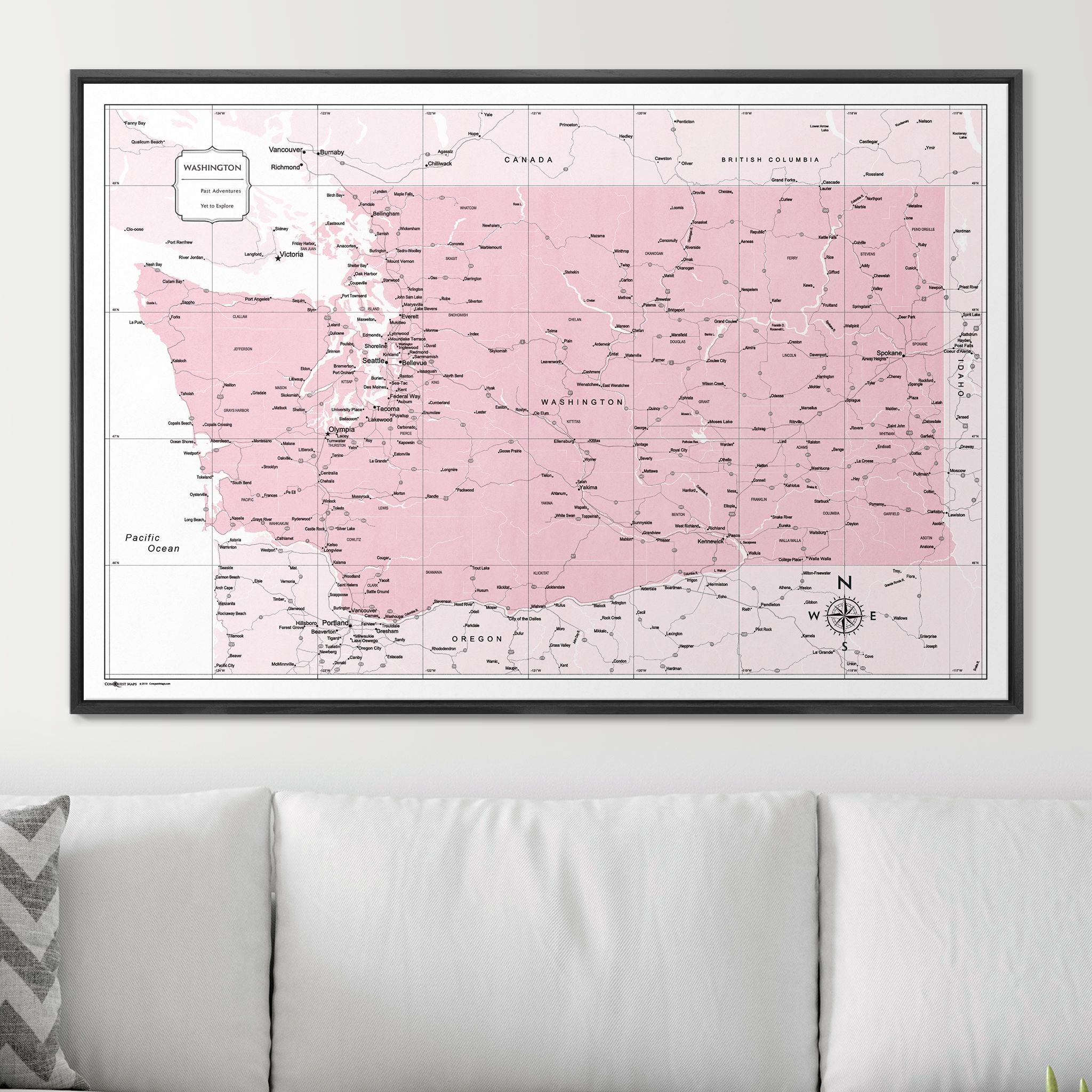 Push Pin Washington Map (Pin Board) - Pink Color Splash CM Pin Board