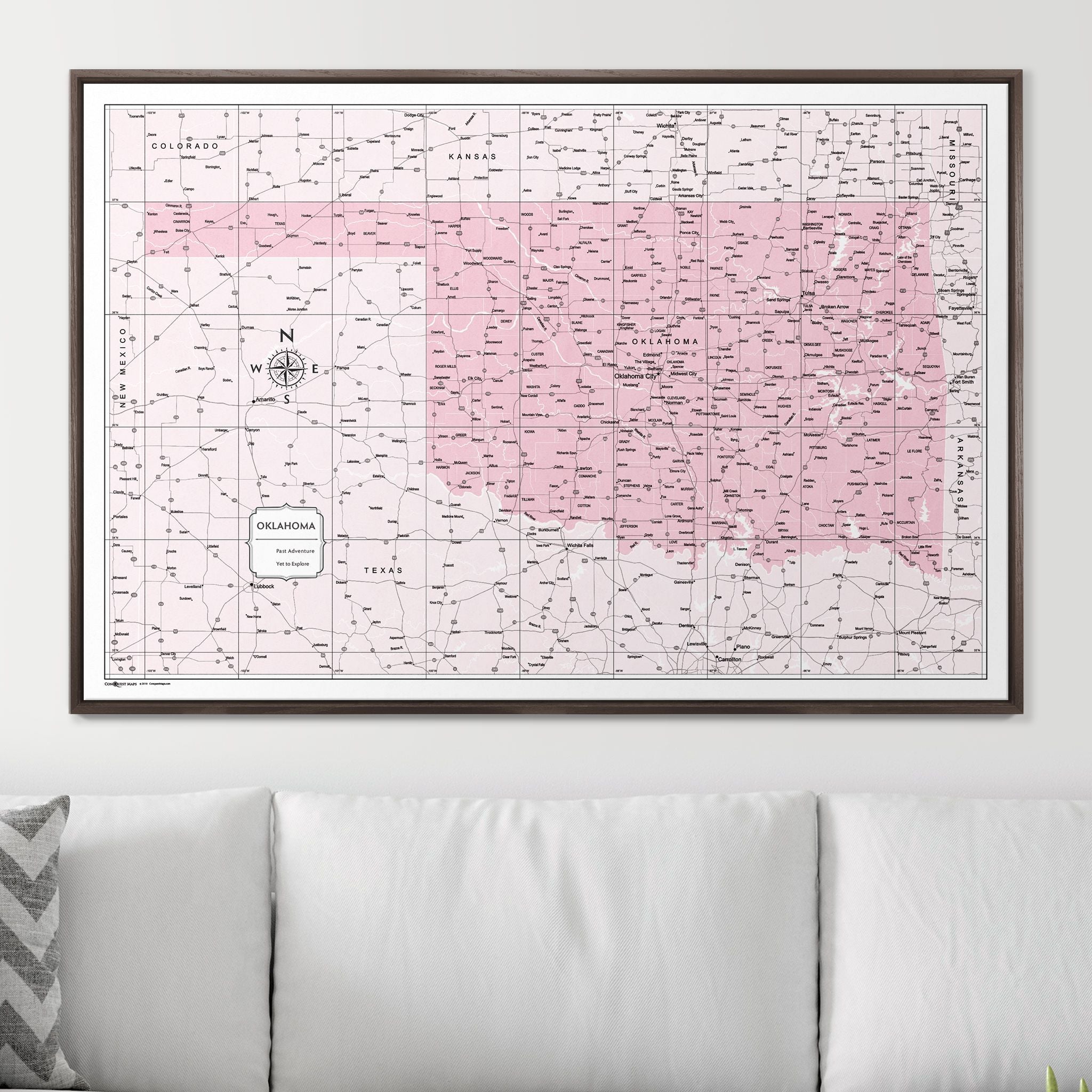 Push Pin Oklahoma Map (Pin Board) - Pink Color Splash CM Pin Board