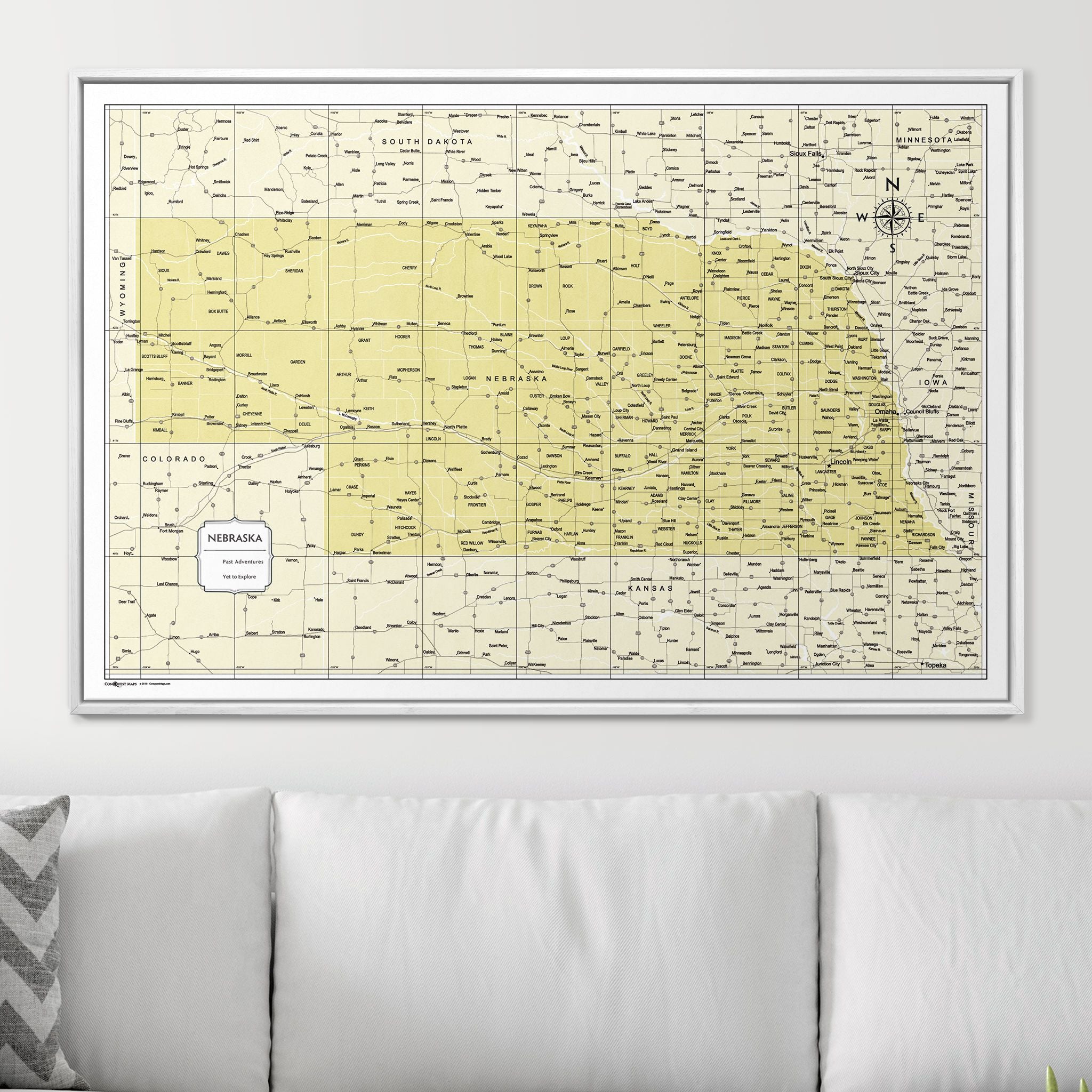 Push Pin Nebraska Map (Pin Board) - Yellow Color Splash CM Pin Board