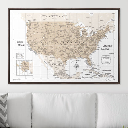 Push Pin USA Map (Pin Board) - Light Brown Color Splash CM Pin Board