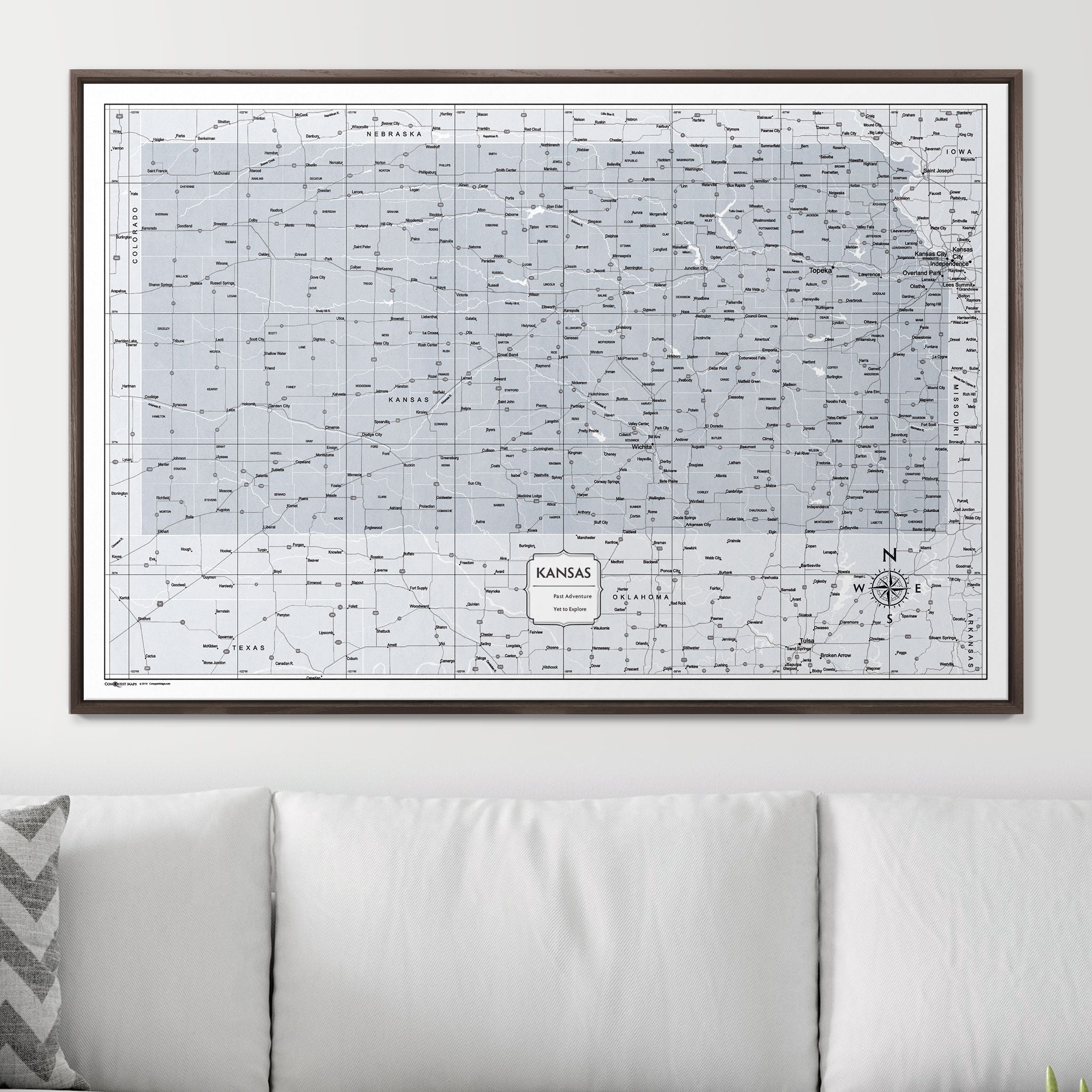 Push Pin Kansas Map (Pin Board) - Light Gray Color Splash CM Pin Board